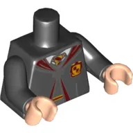 Torso Robe Clasped over Dark Bluish Gray Sweater, Dark Red and Bright Light Orange Tie and Details, and Gryffindor Crest Print, Black Arms, Light Nougat Hands