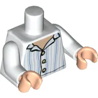 Torso Pajama Top, Light Nougat Neck, Buttons, Bright Light Blue Vertical Stripes Print, White Arms, Light Nougat Hands