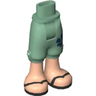 Minidoll Hips and Cropped Trousers with Sand Green Shorts, Black Sandals Print