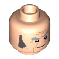 Minifig Head Argus Filch, Grey Sideburns, Thick Eyebrows, Stern / Clenched Teeth Print