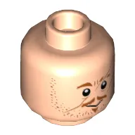 Minifig Head Remus Lupin, Scars, Stubble Beard, Thick Reddish Brown Eyebrows, Moustache, Determined / Angry with Yellow Eyes Print