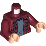 Torso Shirt with Red and Dark Blue Checks over Sand Blue Undershirt Print, Dark Red Hands, Light Nougat Hands