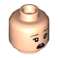Minifig Head Queenie Goldstein / Tourist, Dual Sided, Reddish Brown Eyebrows, Peach Eye Shadow, Smile with Closed Eyes / Scared Print [Hollow Stud]