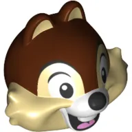 Minifig Head Special, Chip, Chipmunk with Centered Teeth, Reddish Brown Fur and Black Nose Print