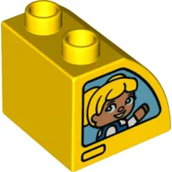 Duplo Brick 2 x 2 x 1 1/2 with Curved Top Girl with Yellow Hair, Boy with Blue Baseball Cap Print