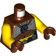 Torso Armour with Gray Plates, Gears on Necklace and Belt Print, Yellow Arms, Reddish Brown Hands
