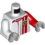 Torso, Odd Arms, Racing Jacket with Ferrari Logo, Red Stripes Print, Left Red Arm, Right White Arm, Light Bluish Gray Hands