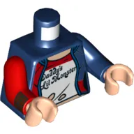 Torso, Odd Arms, Jacket, Open over White Shirt 'Daddy's Lil Monster' Print, Left Dark Blue Arm, Right Red Arm, Light Nougat Hands