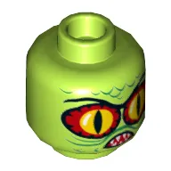 Minifig Head Swamp Creature, Large Red and Yellow Snake Eyes, Green Scales, Mouth with Tan Teeth Print [Hollow Stud]