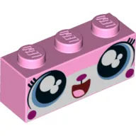 Brick 1 x 3 with Unikitty, Open Mouth Smile Showing Tongue Print