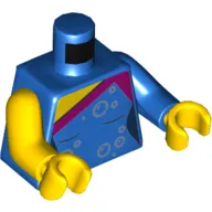 Torso, Odd Arms, Magenta Trim, Silver Bubbles Print, Left Blue Arm with Silver Bubbles Print, Right Yellow Arm, Yellow Hands
