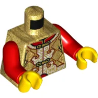 Torso Tunic, Pearl Gold with Ornate Decorations and Clasps Print, Red Arms, Yellow Hands