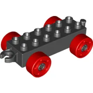 Duplo Car Base 2 x 6 with Fake Bolts, Open Hitch End and Red Wheels