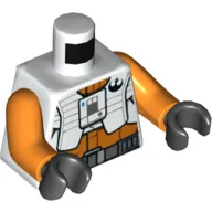 Torso Vest with Rebel Logo, White and Orange Pilot Suit, Dark Bluish Grey Belt Print Orange Arms, Black Hands