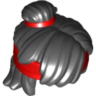 Hair Mid-Length Tousled, Top Knot Bun with Red Band and Headband