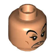 Minifig Head Jafar, Large Eyebrows, Dark Orange Cheek Lines, Black Goatee, Passive / Crooked Smirk Print