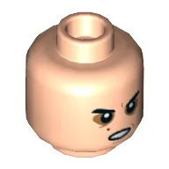 Minifig Head Kylo Ren, Eyebrows, Sunken Eyes, Red Beauty Mark / Mole, Right Eye Scar and Open Mouth / Determined Print [Hollow Stud]