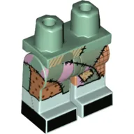 Hips and Nougat Left Leg, Sand Green Right Leg and Light Aqua Boots Pattern, with Ragdoll Patchwork, Black Toes Print