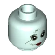 Minifig Head Sally, Sand Green Eye Shadow and Stitching, Dark Red Lips Small Smile, Closed Mouth / Showing Teeth Print