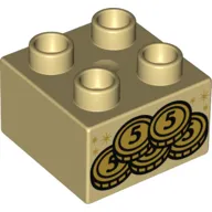 Duplo Brick 2 x 2 with 5 Gold Coins with '5' Print
