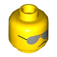 Minifig Head Bad Cop (Scribble Cop), Silver Sunglasses / Scribble-Face Frown Print