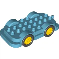 Duplo Car Base 4 x 8 with Four Black Wheels and Yellow Hubs