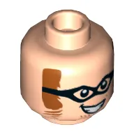 Minifig Head Riddler, Brown Sideburns, Black Eye Mask, Mean Smile, Open Mouth, Teeth Print