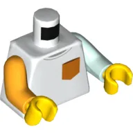 Torso, Odd Arms, Shirt with Orange Chest Pocket Print, Left Light Aqua Arm, Right Bright Light Orange Arm, Yellow Hands