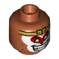 Minifig Head Monkey King, Yellow Eyes, White and Red Face Paint, Smile with Teeth / Closed Mouth with Fang Print