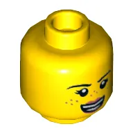 Minifig Head Parker L. Jackson, Freckles, Dark Pink Lips, Open Mouth Smile / Scared Print