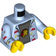 Torso Shirt with Space Theme Logos and Dark Bluish Gray T-Shirt Print, Bright Light Blue Arms with Space Themes Logos Print, Yellow Hands