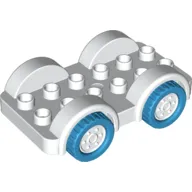 Duplo Car Base 2 x 6 - 4 White Wheels with Dark Azure Tires on 2 Fixed Axles