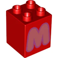Duplo Brick 2 x 2 x 2 with Coral 'M' Print