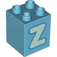 Duplo Brick 2 x 2 x 2 with Light Aqua 'Z' Print