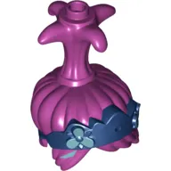 Hair Tall Ponytail with Four Points, One Stud on Top, and Pin Hole in Front, with Dark Blue Tiara Pattern with Azure Flowers Print