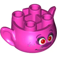 Minifig Head Special, with Ears and 4 Studs on Top, with Face with Red Eyes, Purple Nose with Nose Ring and Smile Print (Poppy)