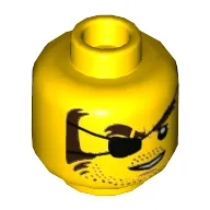 Minifig Head Snake Rattler, Eyepatch, Brown Eyebrows, Sideburns, Stubble, Open White Mouth Print