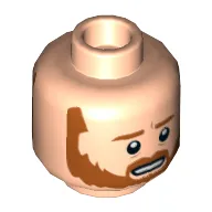 Minifig Head Obi-Wan Kenobi, Dark Orange Beard and Eyebrows, Nervous with Teeth Showing / Frown Print