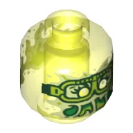 Minifig Head Ghost, with Yellowish Green Face, White Eyes, Lime Goggles, Slime Mouth Print