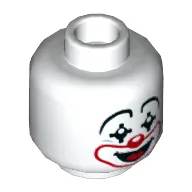 Minifig Head Jimbo Loblo, Clown Make Up, Pointed Eyes, Red Nose and Mouth, Smile with Tongue Print