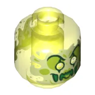 Minifig Head Ghost, with Yellowish Green Face, White Eyes, Lime Eye Shadow, Clown Make Up, Slime Mouth Print