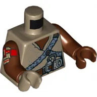 Torso, Odd Hands, Robe, Sand Blue Harness, Utility Belt Print, Reddish Brown Arms with Red and Tan Print, Left Reddish Brown Hand, Right Dark Tan Hand