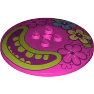 Dish 6 x 6 Inverted (Radar) with Solid Studs and Face with Big Smile with Lime Teeth and Lips, Dark Turquoise, Lime and Dark Pink Flowers Print