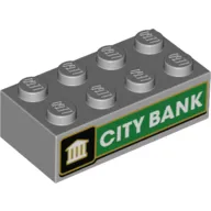 Brick 2 x 4 with White 'CITY BANK' On Green Background print