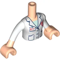 Minidoll Torso Girl, White Lab Coat, Dark Blue Trim, Buttons, Pockets, Heart Logo, ID Badge