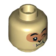 Minifig Head Monkey King, Nougat Around Eyes, Left Eye Winking, Black Right Eye and Chewing / Gold Right Eye Angry Print
