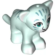 Animal, Big Cat Cub, Lion with Dark Turquoise Eyes, White Paws/Nose and Sand Blue Pattern Print
