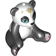 Animal, Panda Sitting with White Head and Belly and Dark Turquoise Eyes, Dirt Stains Print