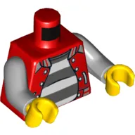 Torso Letterman Jacket, Open over White and Dark Bluish Gray Striped Undershirt Print, Light Bluish Gray Arms, Yellow Hands