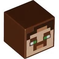 Minifig Head Special, Cube with Pixelated Face, Green Eyes, Reddish Brown Moustache Print